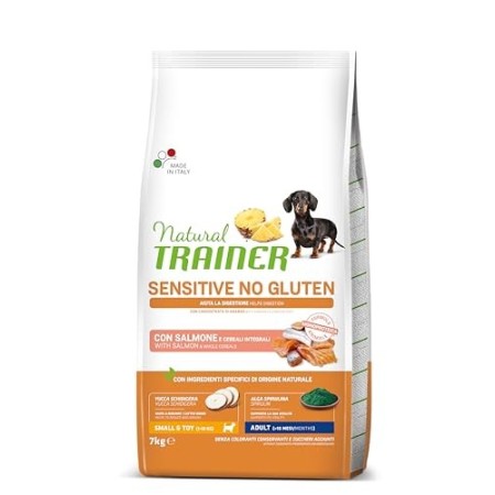 Natural Trainer Sensitive No Gluten - Cibo per Cani Small&Toy Adult con Salmone e Cereali Integrali 7kg