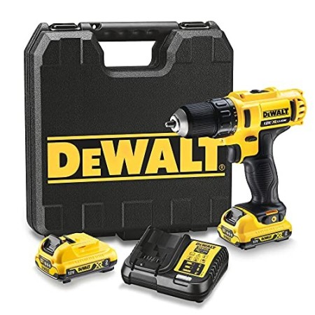 Dewalt DCD710D2-qw Trapano Avvitatore, 2 velocità, 2.0 Ah, con Doppia Batteria in Valigetta, 10.8 V, Giallo/Nero