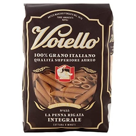 Voiello Pasta Penne Rigate Integrale, Pasta Corta di Semola Grano Aureo 100%, 500g