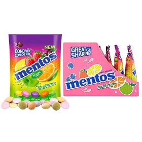 Mentos Fruit Mix, Caramelle Confettate al Gusto Frutta Assortita, Gusto Limone, Fragola, Arancia, Ribes Nero, Mela Verde, Confez