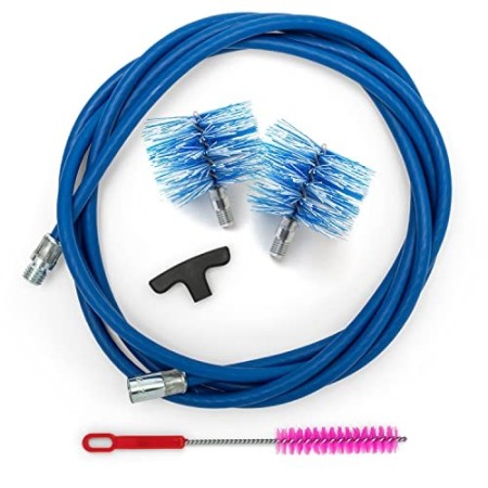 BARETTO - Kit 3 metri - 2 Spazzole Pellet 80 e 100mm in Nylon - Kit Pulizia Stufa a Pellet Tubi Canna Fumaria con Curve