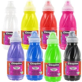 Cleopatre PAM250X8A - Pittura acrilica, set di 8 bottiglie, Bianco, giallo, rosso, magenta, viola, ciano, verde e nero , 250 ml
