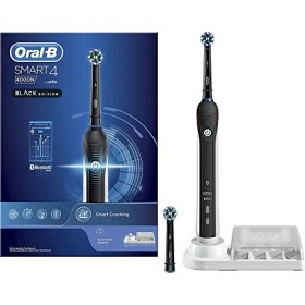 Oral-B Smart 4 4000N Spazzolino Elettrico Ricaricabile, 1 Spazzolino Nero Connesso con Bluetooth, 2 Testine di Ricambio