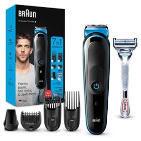 Braun MGK3242 Regolabarba Uomo, Tagliacapelli E Rifinitore Viso Con 5 Accessori Tra Cui Rasoio Gillette SkinGuard, Confezione Co