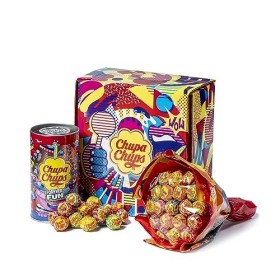 Chupa Chups Gift Box, Confezione Regalo con Flower Bouquet Chupa Chups da 19 Lollipop e Mini Latta Salvadanaio da 16 Lollipop, 3