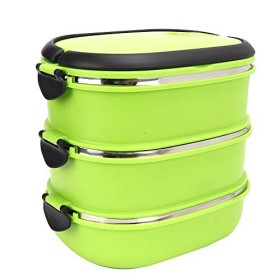 Lunch Box Contenitore Alimenti per Picnic Acciaio Inox 3 Strati Verde