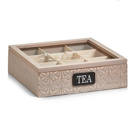 Zeller 15115 Contenitore per Bustine di tè, Legno, Beige, 24x24x7 cm