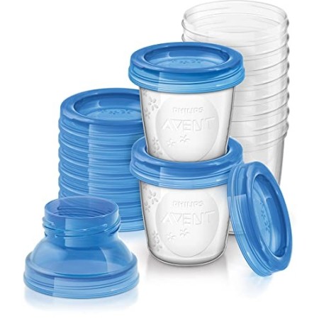 Philips Avent SCF618/10 Set Vasetti per Conservare il Latte Materno e le Pappe, 10 pezzi, 180ml + 2 Adattatori