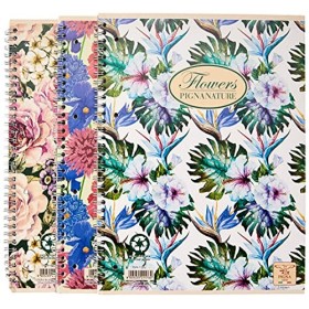 Pigna Nature Flowers , 02182575M , Quaderno con Spirale, f.to A4 , Confezione da 5 Pz.