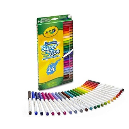 CRAYOLA SUPERTIPS-Pennarelli Lavabili per Bambini a Punta Media, per Scuola e Tempo Libero, 24 Colori, Assortiti, Pezzi, 7551-24