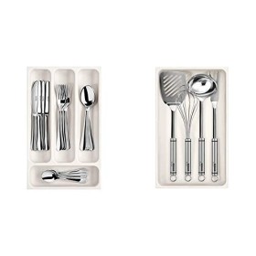 Tescoma 899410 FlexiSpace Porta Posate da Cassetto, Plastica, Bianco, 37 x 22,2 X 4,5 cm & 899430 FlexiSpace Porta Utensili da C