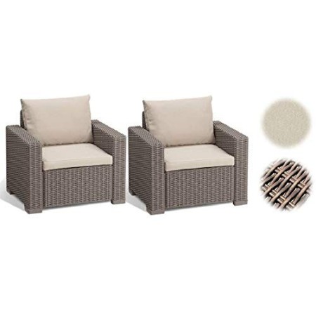 Keter California Set 2 Poltrone in Rattan, Set di 2 Divanetti con Cuscino Incluso Color Cappuccino