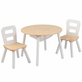 KidKraft-27027 Set Tavolo Rotondo con 2 Sedie, Colore Naturale/Bianco, 59.56 x 59.56 x 43.82 cm, 27027