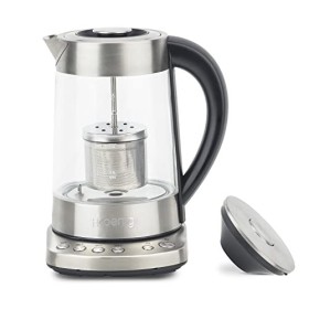 H.Koenig TI700 Teiera automatica per tè/tisane, Filtro rimovibile, Acciaio Inox/Vetro, 1,7L, 2400W
