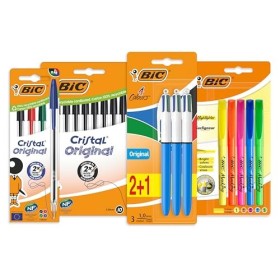 BIC Set Cancelleria, 10 Penne a Sfera Nere, 5 Evidenziatori, 4 Penne a sfera Colori Assortiti, 4 Colori Penne A Sfera a Scatto, 