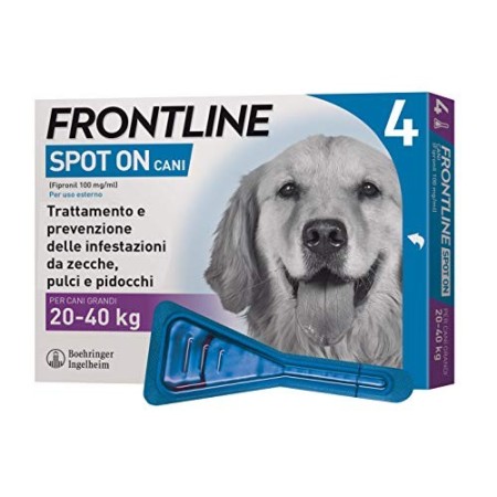 Frontline | Spot On Cani e Cuccioli | Protezione da zecche, pulci e pidocchi | 4 Pipette | Cane L (20 - 40 kg)