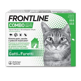 Frontline Combo Spot on Gatti e Furetti Protezione da Pulci, Pidocchi, Zecche, Uova e Larve di Pulci 6 Pipette 0.5 Ml