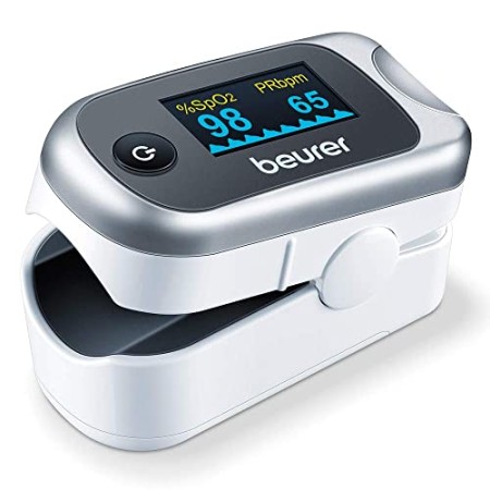 Beurer PO 40 - Pulsossimetro per il Monitoraggio della Saturazione di Ossigeno nel Sangue, Battito Cardiaco e Indice di Perfusio
