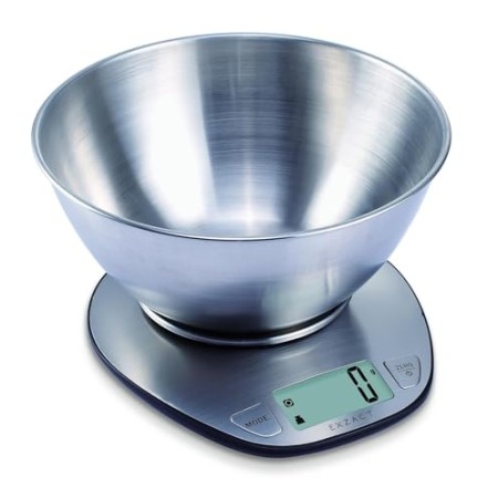 EXZACT Bilance da Cucina/Bilancia Elettronica ad Alta Precisione con Ampio Display in Acciaio Inossidabile con Ciotola per Mesco