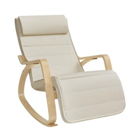 SONGMICS Poltrona dondolo Sedia a dondolo con Poggia gambe di angolo regolabile a 5 gradi Carico Massimo 150 kg Beige LYY10M