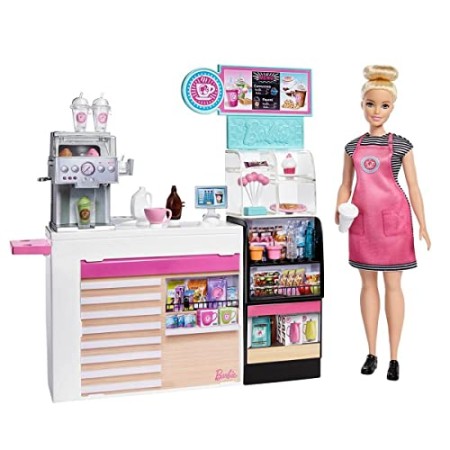 Barbie- Playset La Caffetteria, con Bambola Curvy Bionda, Macchina per Caffè, Bancone e Oltre 20 Accessori, Giocattolo per Bamb