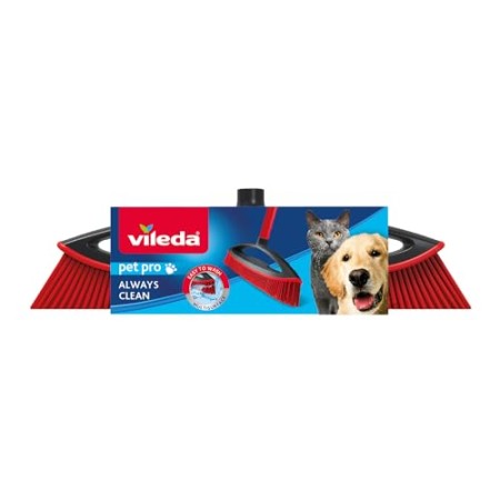 Vileda Scopa Multi Gomma, per Interni ed Esterni, Dura, in Gomma e Caucciù, Adatta per Peli d'Animale e Capelli, Rosso/Nero, 34