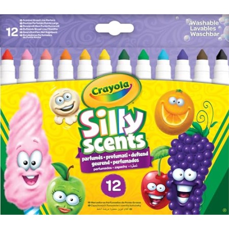 CRAYOLA PROFUMELLI-Pennarelli Lavabili e Profumati per Bambini a Punta Grossa, per Scuola e Tempo Libero, 12 Colori, Assortiti, 