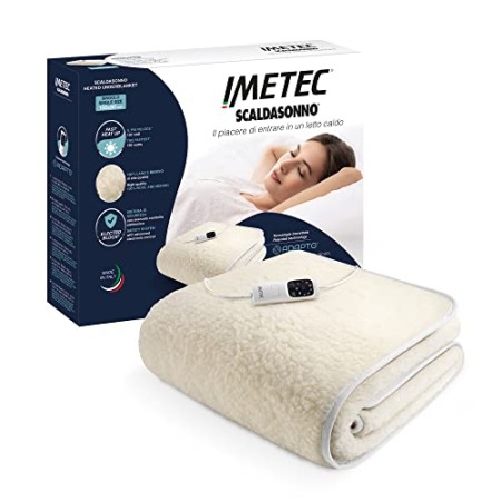Imetec Scaldasonno Adapto Singolo 150 x 80 Cm, Riscaldamento Rapido, Temperatura Costante e Personalizzata, 100% Lana e Merino, 