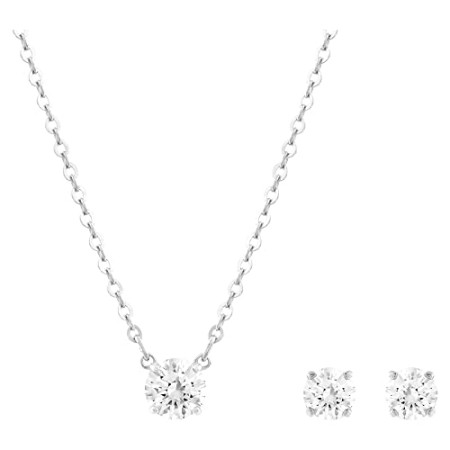 Swarovski Set Attract Round, Bianco, Placcatura Rodio