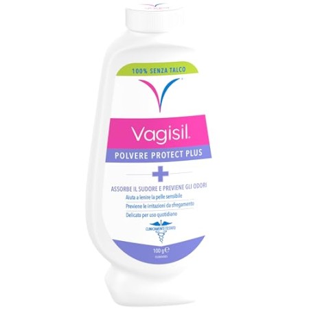 Vagisil Polvere Protect Plus all'amido di mais. Assorbe 25 volte più del talco. 100g