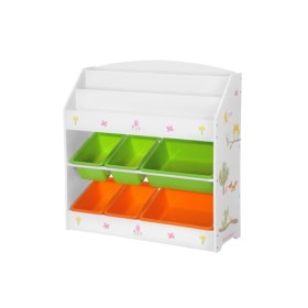 Songmics GKR44WTV1 Scaffale per Libri e Giocattoli per Bambini, Libreria a 3 Piani e 6 Cesti Rimovibili, Mobile di Legno e Scaff