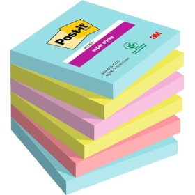 Post-it Super Sticky Foglietti, 90 Fogli, Confezione da 6 Blocchetti, 76 x 76 mm, Multicolore (Miami)