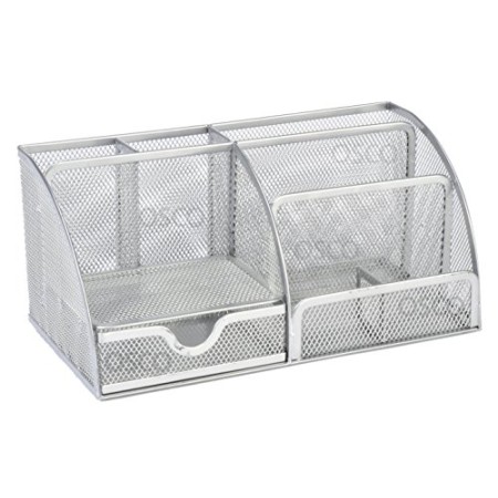 Osco - Organizer da scrivania, grande, in rete, resistente ai graffi, con cuscinetti in gomma, colore: Argento, silver