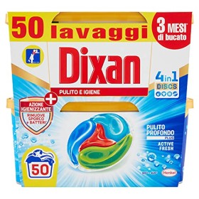 Dixan Discs Pulito & Igiene Detersivo Lavatrice Predosato in Capsule 4 in 1, 2 x 25 Lavaggi