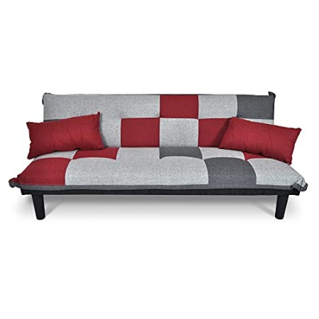 SAMIRA Divano Letto clic clac in Tessuto Grigio Scuro - Rosso - Grigio Chiaro - Divanetto MOD. Russell