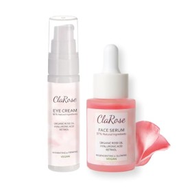 ClaRose Kit viso antietà con acido ialuronico e olio essenziale di rosa 100% naturale - siero viso 20 ml e contorno occhi 30 ml