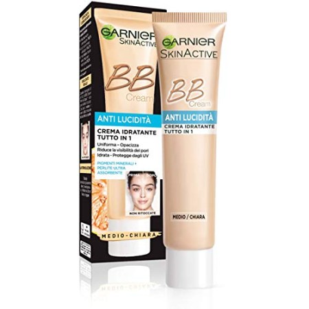 GARNIER BB Cream Anti Lucidità Crema Idratante Tutto in 1, Arricchita con Pigmenti Minerali e Perlite Assorbente, Medio-Chiara,