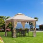 Outsunny Elegante Gazebo da Giardino con Tettuccio Traspirante Metallo e Poliestere 3x3M Beige