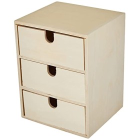 Rayher 62382000 Piccola cassettiera in legno, 3 cassetti, per scrivania, 21,5 x 14,5 x 16 cm