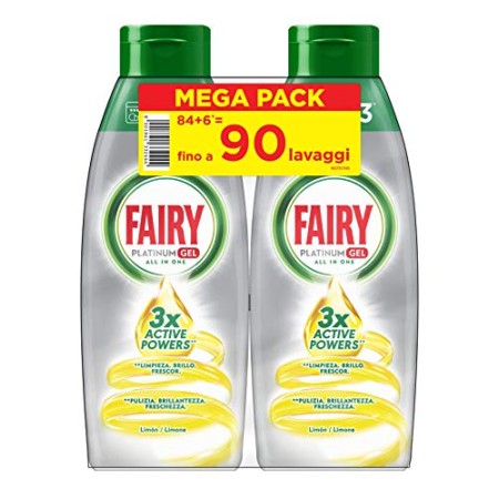 Fairy Platinum Gel Detersivo Per Lavastoviglie, Limone, 90 Lavaggi, 100% Dissoluzione e Una Pulizia Ottimale