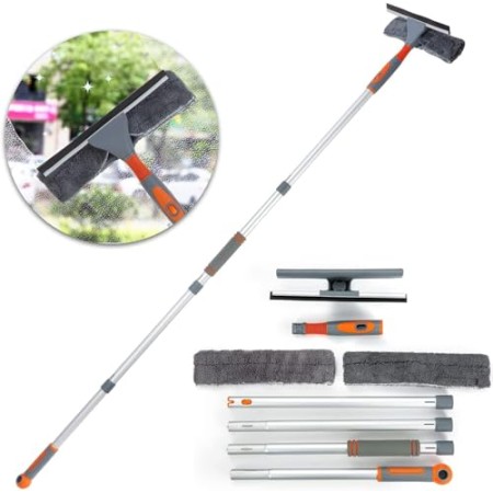 Tergicristallo professionale 2 in 1 con asta di prolunga, lavavetri telescopico con testina flessibile, attrezzi per pulizia vet