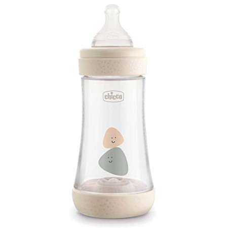Chicco PERFECT 5 Biberon Anticolica 240 ml, Biberon Flusso Medio 2 Mesi+ con Tettarella in Morbido Silicone, Biberon Biofunziona