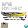 Intex 68307NP, Canotto Explorer K2 con Remi Alluminio, 2 Persone, Nero/Giallo, 312 x 91 x 51 cm, portata massima 160 kg, modelli