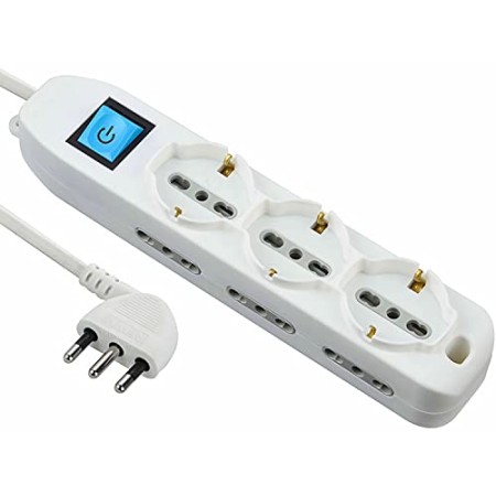 Electraline 62038 Multipresa con 9 Posti, 3 Polivalenti e 6 Bivalenti 10/16A, Bianco, 3 m