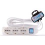 Electraline 62038 Multipresa con 9 Posti, 3 Polivalenti e 6 Bivalenti 10/16A, Bianco, 3 m