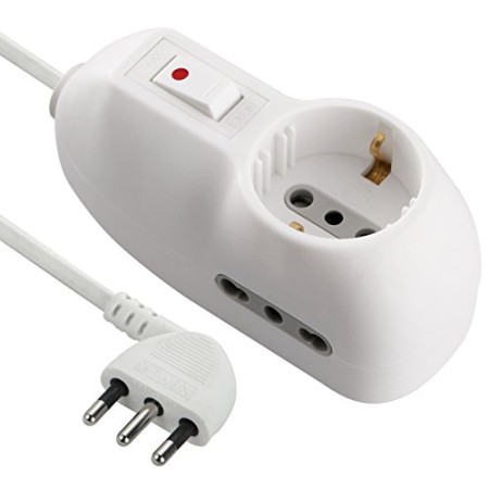 Electraline 62033 Multipresa 3 posti 1 schuko + 2 bivalenti 10/16A-cavo 3 m, Spina Piccola 10A, Bianco, 3m