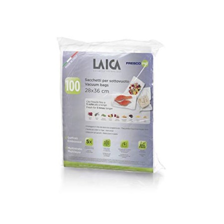 VT3512 Laica FrescoPiù, 100 Sacchetti per il sottovuoto per Alimenti 28x36 cm, adatti al freezer, frigorifero e per la cottura 