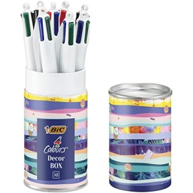BIC 4 Colori Penne a Sfera, Message Box, Messaggi Assortiti,Punta Media (1.0mm), Cofanetto Regalo in Metallo da 8 Unità