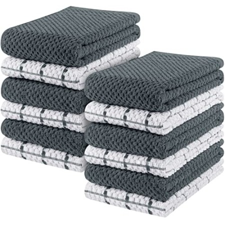 Utopia Towels - 12 Strofinacci da Cucina - Lavabili in Lavatrice (38 x 64 cm, Grigio e Bianco)