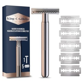 King C. Gillette Rasoio di Sicurezza Uomo + 5 Lamette di Ricarica a Doppio Taglio e Rivestite in Platino